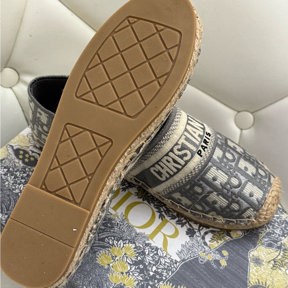 Christian Dior Gray Logo Espadrilles - Women's Slip-On Shoes